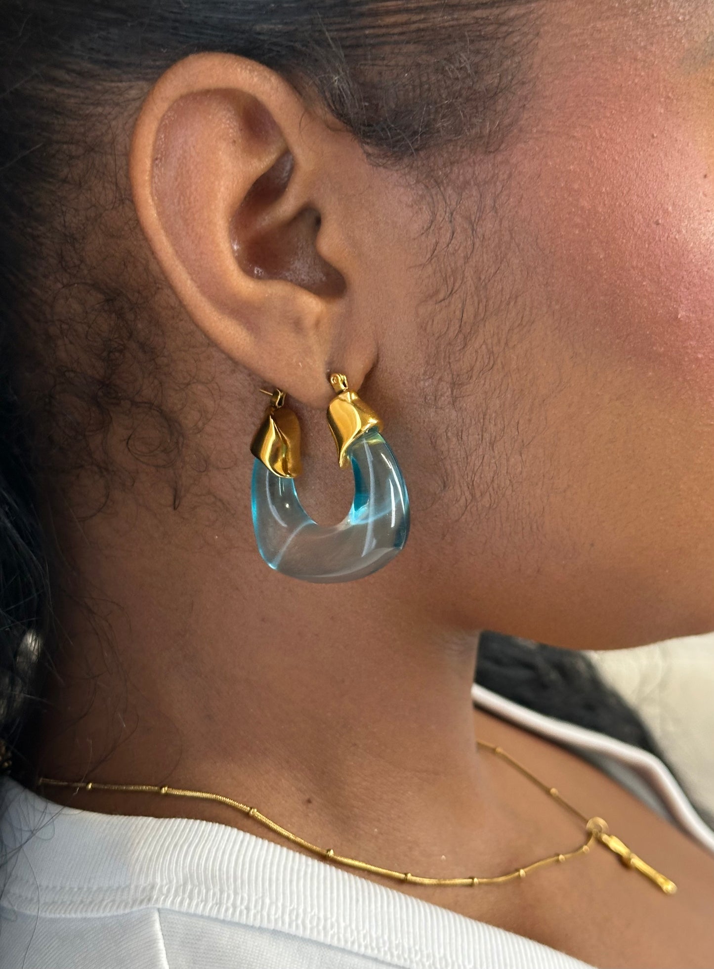 Ocean Blue 18k Gold Acrylic Hoop Earrings