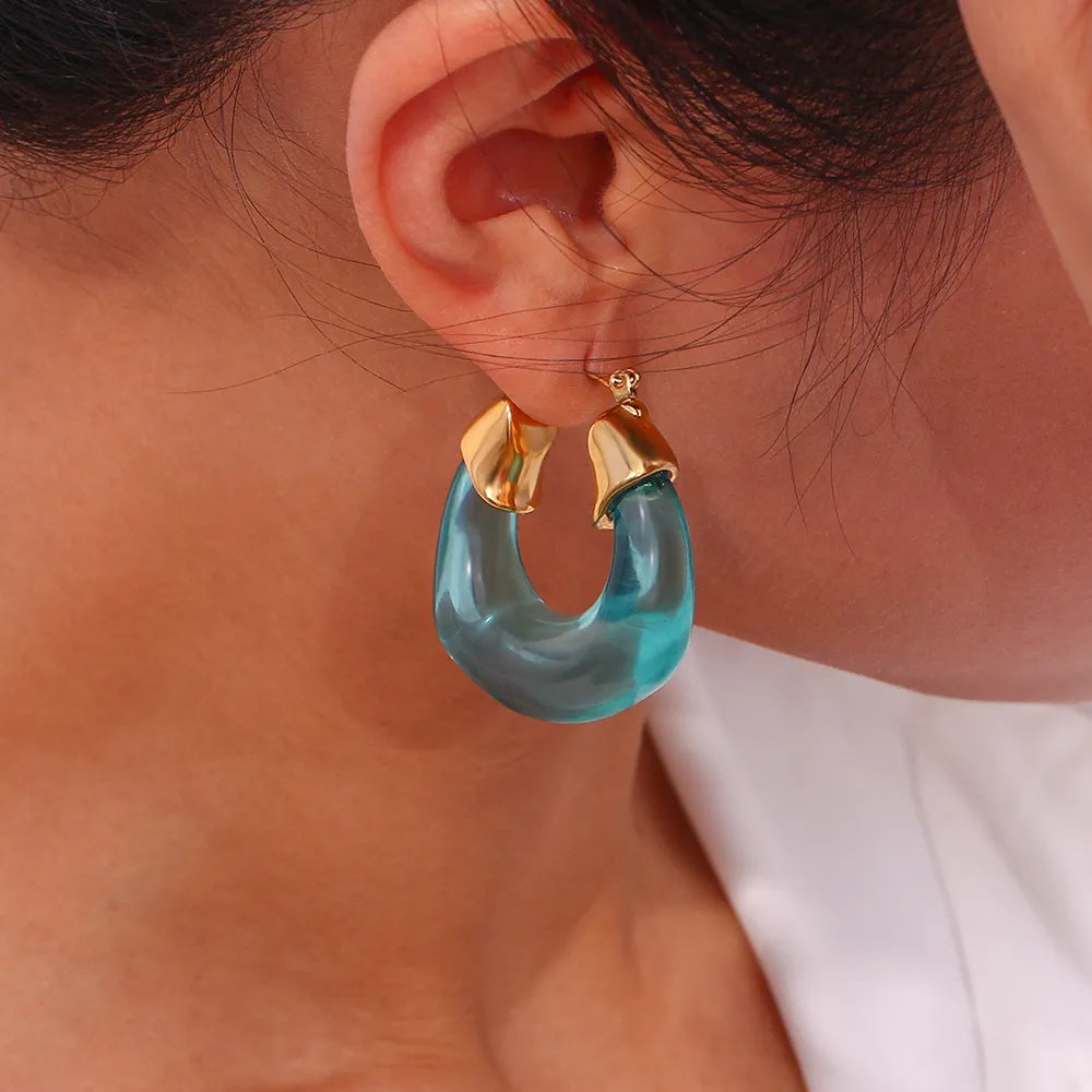 Ocean Blue 18k Gold Acrylic Hoop Earrings