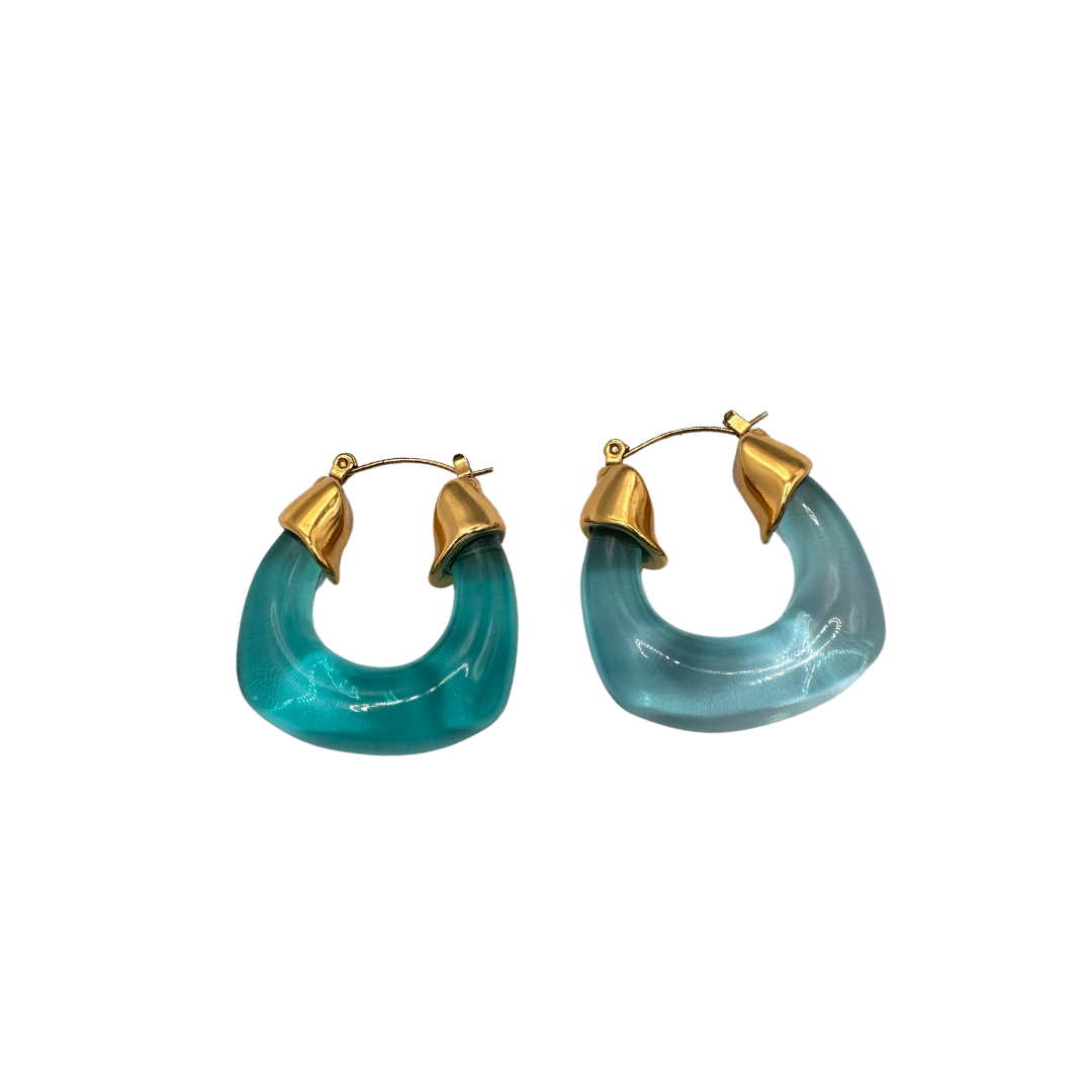 Ocean Blue 18k Gold Acrylic Hoop Earrings