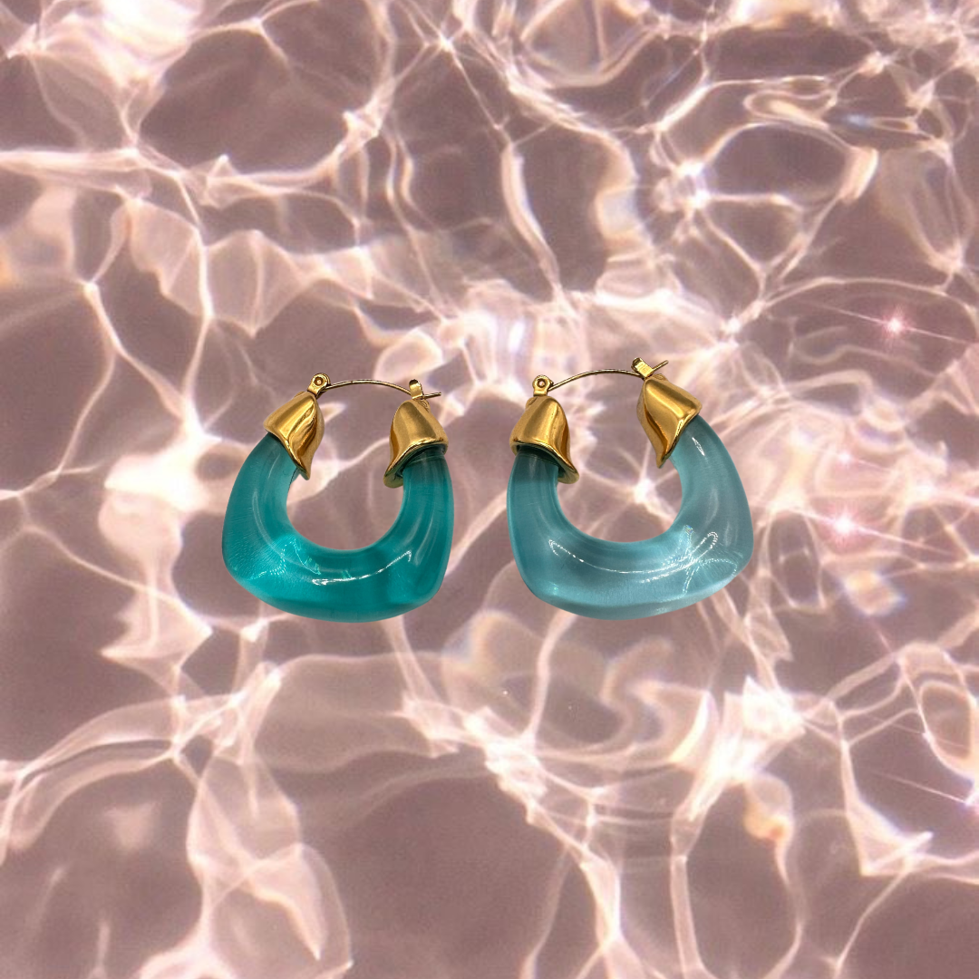 Ocean Blue 18k Gold Acrylic Hoop Earrings